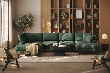 Copenhagen Premium 5-personers Venstrevendt U-formet Dyb Sofa med Divan og Chaiselong i Stoff - Grön - Møbler - Sofaer - U-sofa
