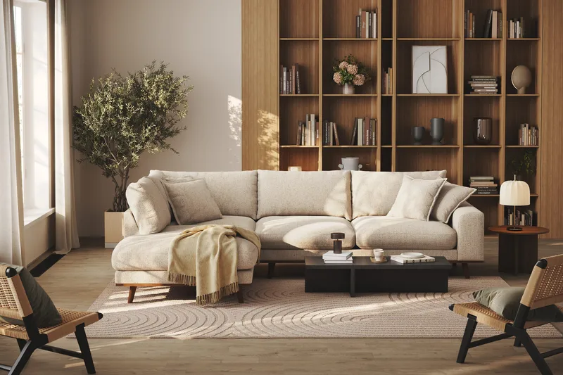 Copenhagen Premium 4-personers Venstrevendt L-formet Dyb Chaiselongsofa i Chenille - Beige - Møbler - Sofaer - Sofa med sjeselong