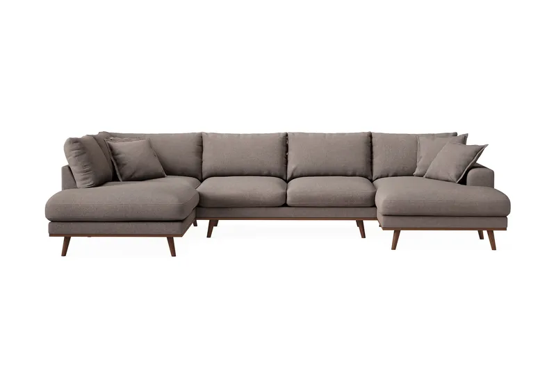 Copenhagen Premium 5-personers Venstrevendt U-formet Dyb Sofa med Divan og Chaiselong i Stoff - Brun - Møbler - Sofaer - U-sofa