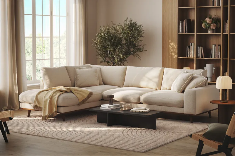 Copenhagen Premium 4-personers Venstrevendt L-formet Dyb Chaiselongsofa i Chenille - Lys beige - Møbler - Sofaer - Sofa med sjeselong