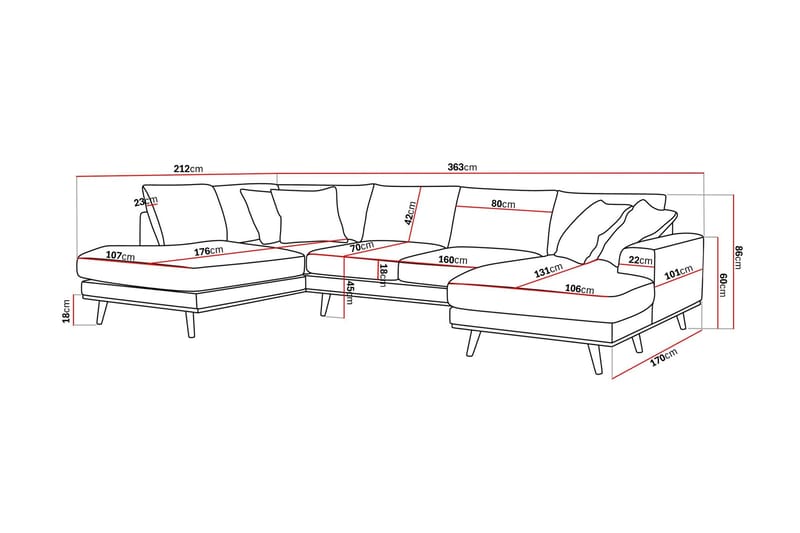 Copenhagen Premium 5-personers Venstrevendt U-formet Dyb Sofa med Divan og Chaiselong i Stoff - Beige - Møbler - Sofaer - U-sofa