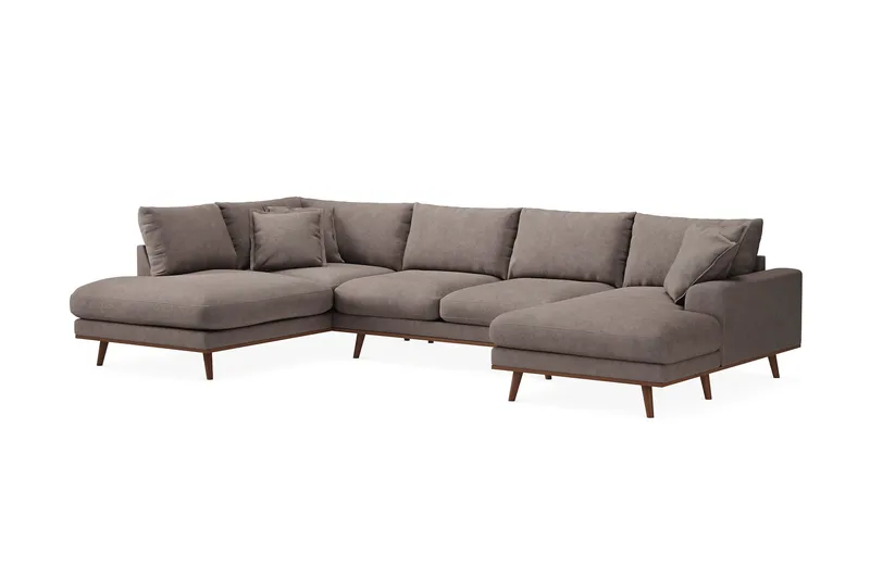 Copenhagen Premium 5-personers Venstrevendt U-formet Dyb Sofa med Divan og Chaiselong i Stoff - Brun - Møbler - Sofaer - U-sofa