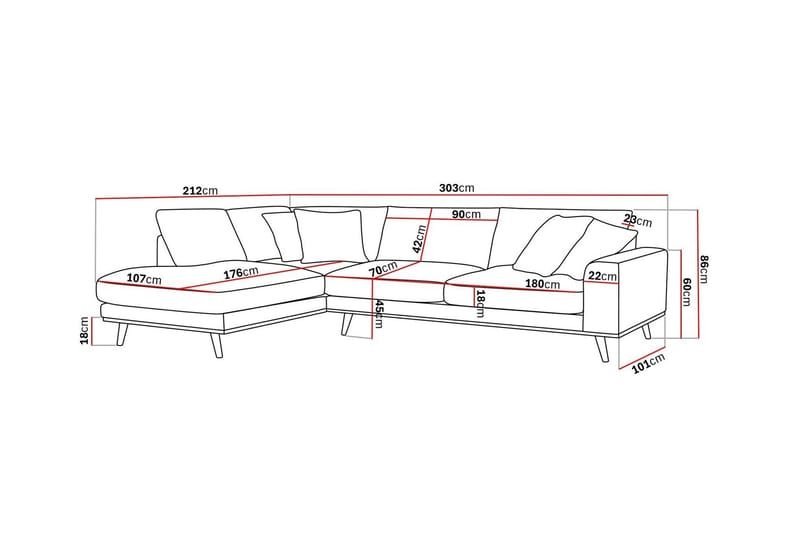 Copenhagen Premium 4-personers Venstrevendt L-formet Dyb Chaiselongsofa i Chenille - Grå/blå - Møbler - Sofaer - Sofa med sjeselong