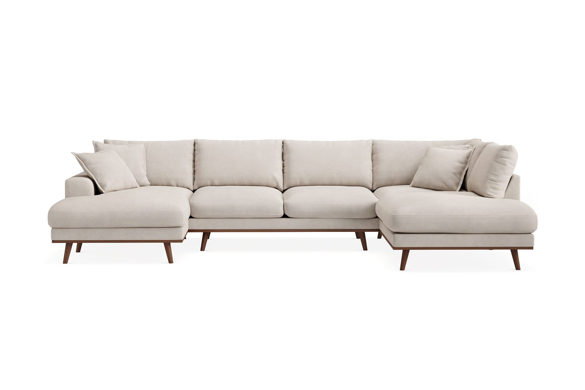 Copenhagen Premium 5-personers Højrevendt U-formet Dyb Sofa med Divan og Chaiselong i Stoff - Beige
