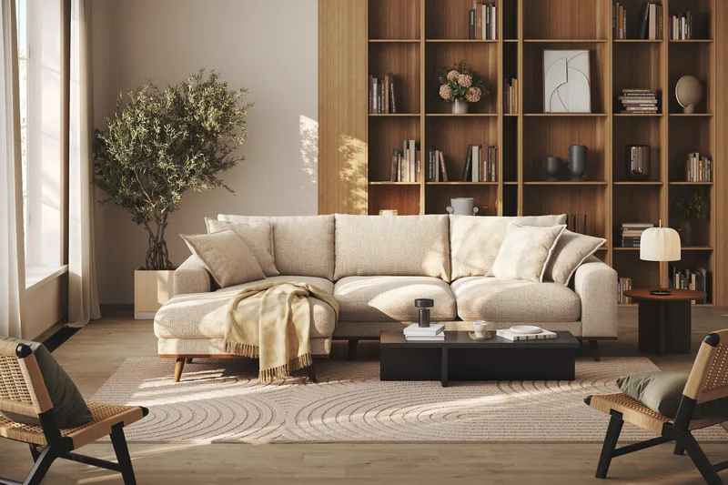 Copenhagen Premium 4-personers Venstrevendt L-formet Dyb Divansofa i Chenille - Beige - Møbler - Sofaer - Sofa med sjeselong