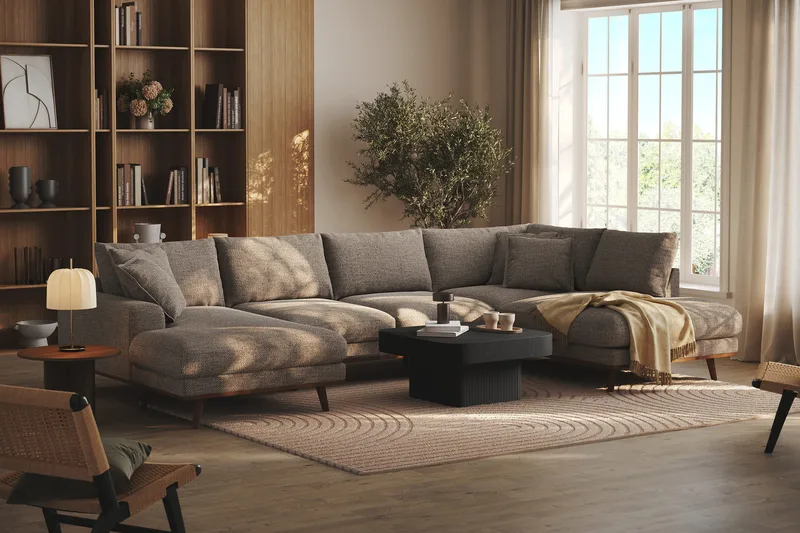 Copenhagen Premium 5-personers Højrevendt U-formet Dyb Sofa med Divan og Chaiselong i Chenille - Brun - Møbler - Sofaer - U-sofa