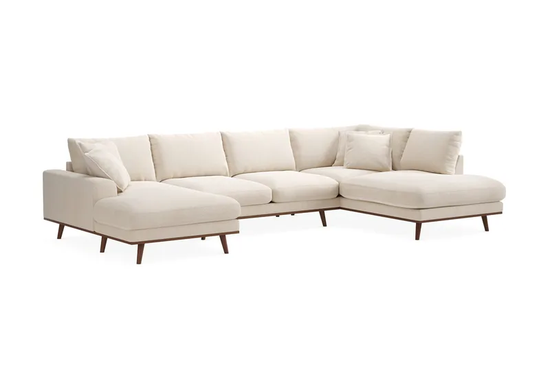 Copenhagen Premium 5-personers Højrevendt U-formet Dyb Sofa med Divan og Chaiselong i Chenille - Lys beige - Møbler - Sofaer - U-sofa
