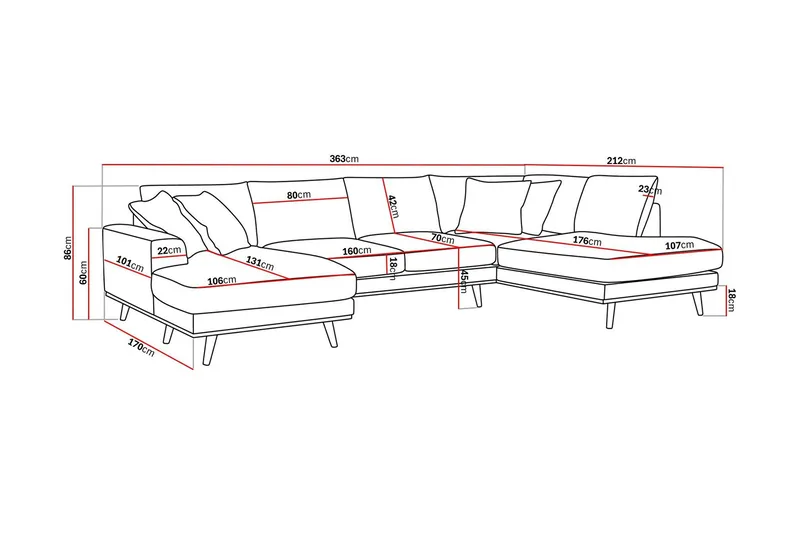 Copenhagen Premium 5-personers Højrevendt U-formet Dyb Sofa med Divan og Chaiselong i Chenille - Grå - Møbler - Sofaer - U-sofa