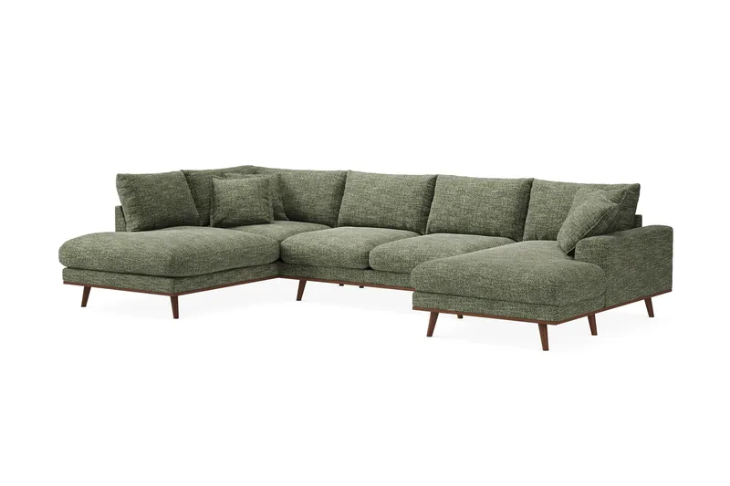 Copenhagen Premium 5-personers Venstrevendt U-formet Dyb Sofa med Divan og Chaiselong i Chenille - Grøn - Møbler - Sofaer - U-sofa
