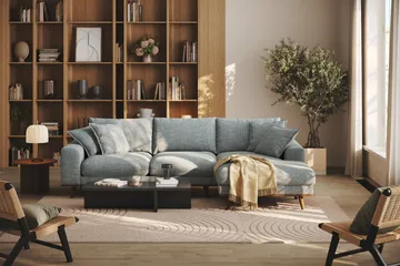 Copenhagen Premium 4-personers Højrevendt L-formet Dyb Divansofa i Chenille - Grå/blå - Møbler - Sofaer - Sofa med sjeselong