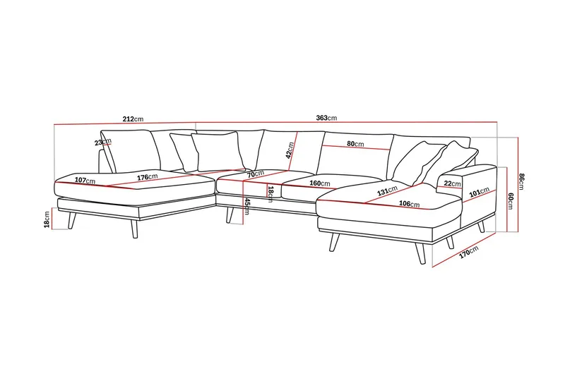 Copenhagen Premium 5-personers Venstrevendt U-formet Dyb Sofa med Divan og Chaiselong i Stoff - Brun - Møbler - Sofaer - U-sofa