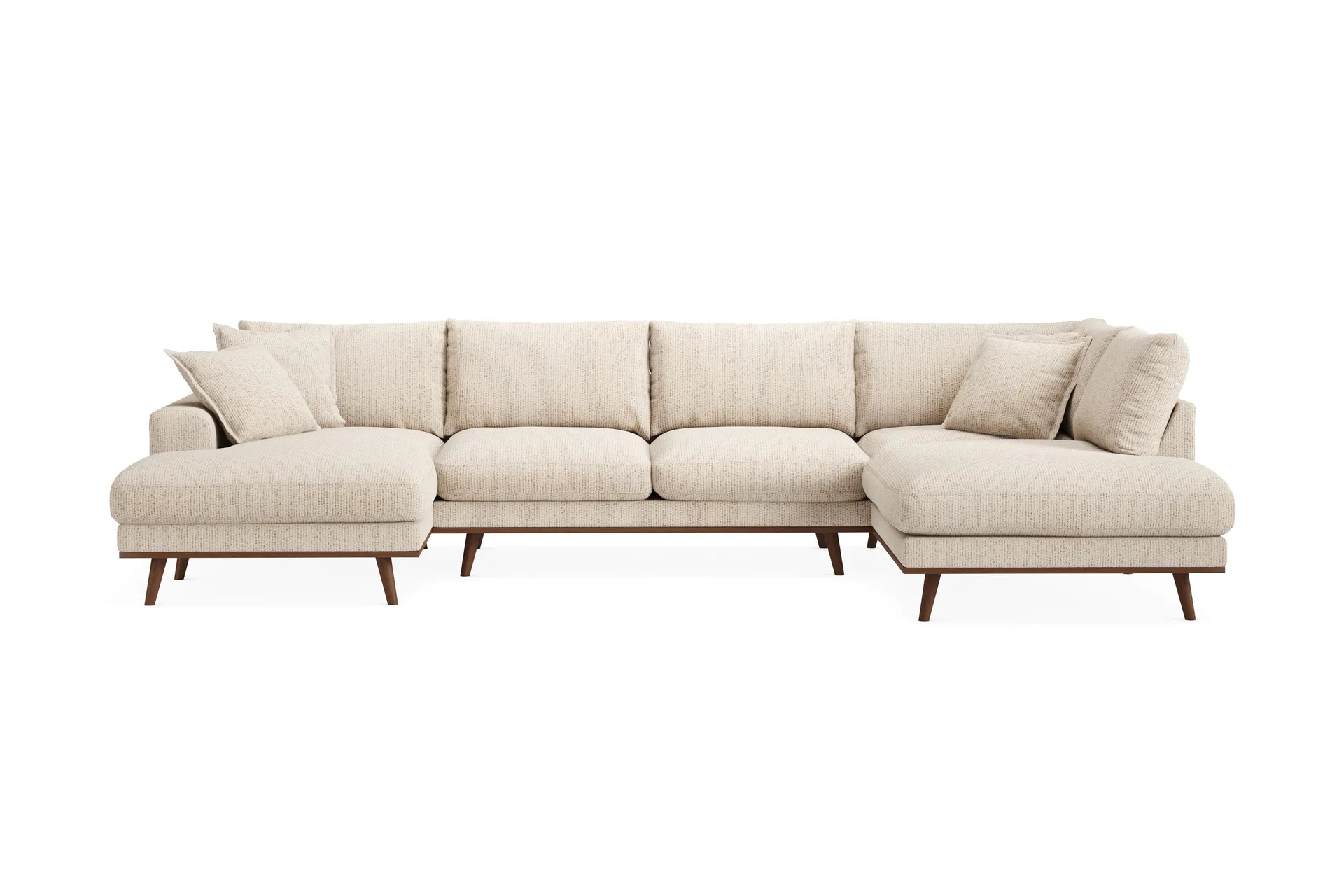 Copenhagen Premium 5-personers Højrevendt U-formet Dyb Sofa med Divan og Chaiselong i Chenille - Beige