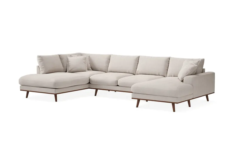 Copenhagen Premium 5-personers Venstrevendt U-formet Dyb Sofa med Divan og Chaiselong i Stoff - Beige - Møbler - Sofaer - U-sofa