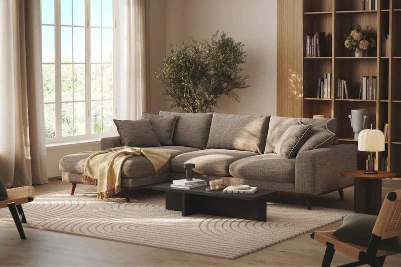Copenhagen Premium 4-personers Venstrevendt L-formet Dyb Divansofa i Chenille - Brun - Møbler - Sofaer - Sofa med sjeselong