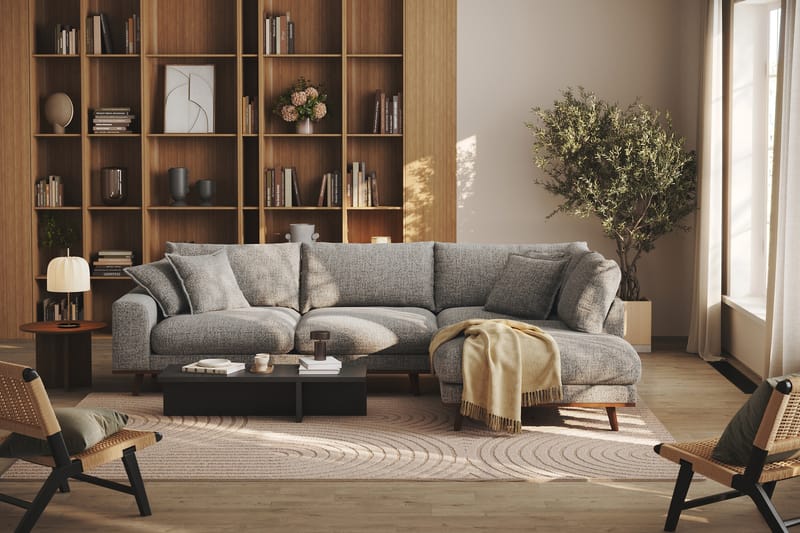 Copenhagen Premium 4-personers Højrevendt L-formet Dyb Chaiselongsofa i Chenille - Grå - Møbler - Sofaer - Sofa med sjeselong