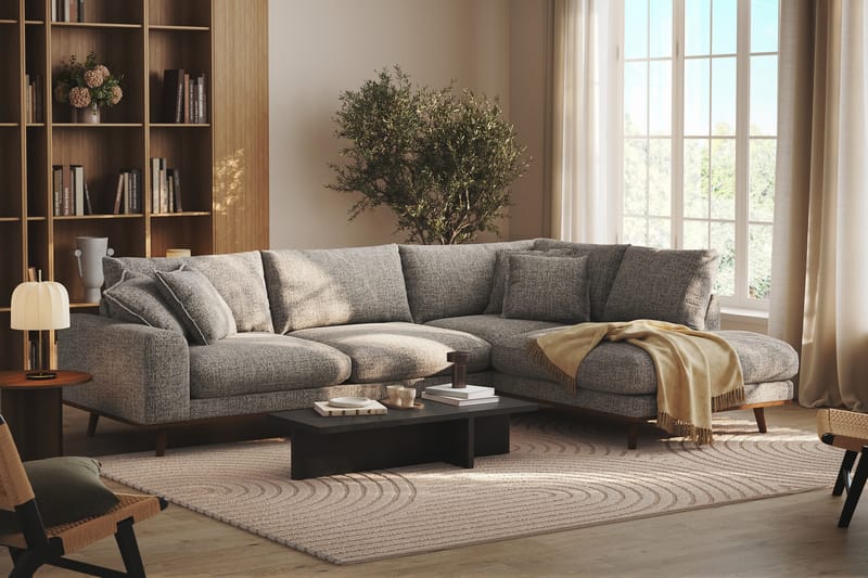 Copenhagen Premium 4-personers Højrevendt L-formet Dyb Chaiselongsofa i Chenille - Grå - Møbler - Sofaer - Sofa med sjeselong