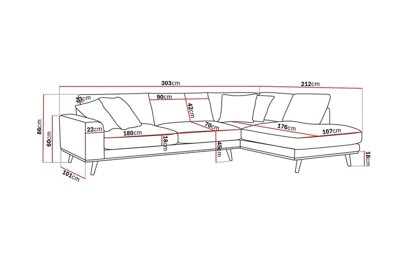 Copenhagen Premium 4-personers Højrevendt L-formet Dyb Chaiselongsofa i Stof - Beige - Møbler - Sofaer - Sofa med sjeselong