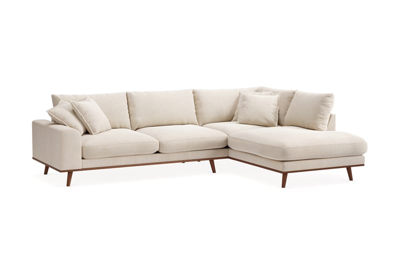 Copenhagen Premium 4-personers Højrevendt L-formet Dyb Chaiselongsofa i Chenille - Lys beige - Møbler - Sofaer - Sofa med sjeselong