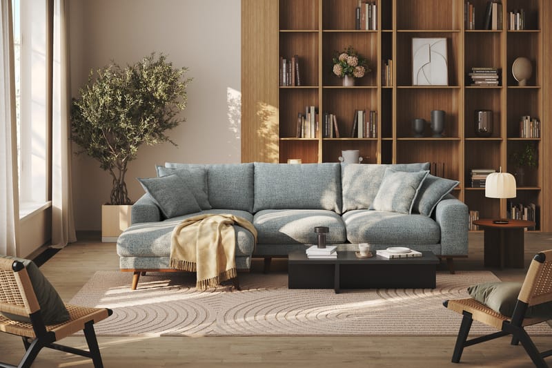 Copenhagen Premium 4-personers Venstrevendt L-formet Dyb Divansofa i Chenille - Grå/blå - Møbler - Sofaer - Sofa med sjeselong