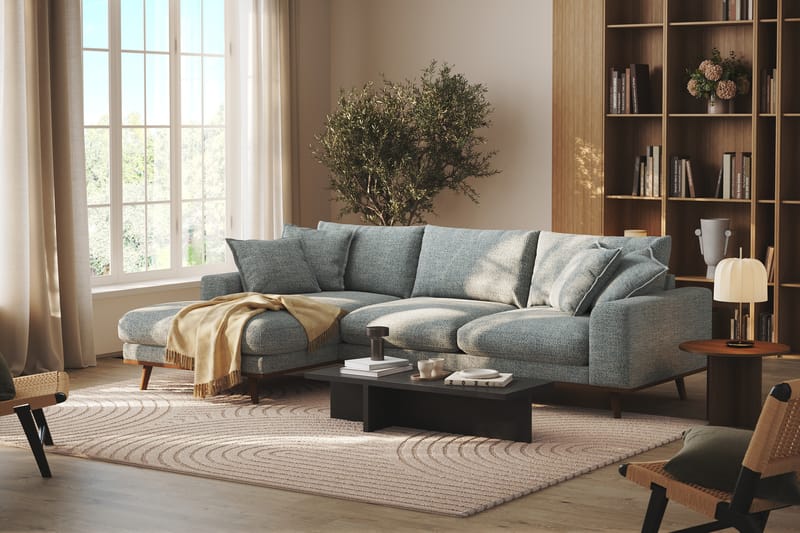 Copenhagen Premium 4-personers Venstrevendt L-formet Dyb Divansofa i Chenille - Grå/blå - Møbler - Sofaer - Sofa med sjeselong