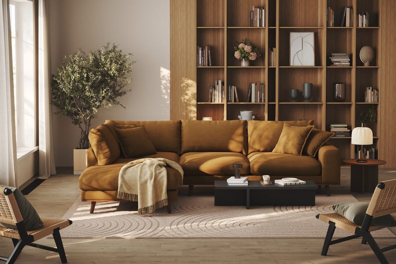Copenhagen Premium 4-personers Venstrevendt L-formet Dyb Chaiselongsofa i Stof - Sennepsgul - Møbler - Sofaer - Sofa med sjeselong