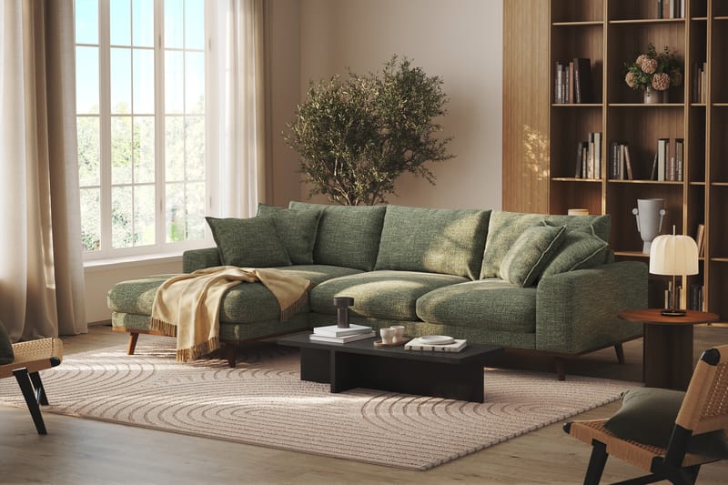 Copenhagen Premium 4-personers Venstrevendt L-formet Dyb Divansofa i Chenille - Grøn - Møbler - Sofaer - Sofa med sjeselong
