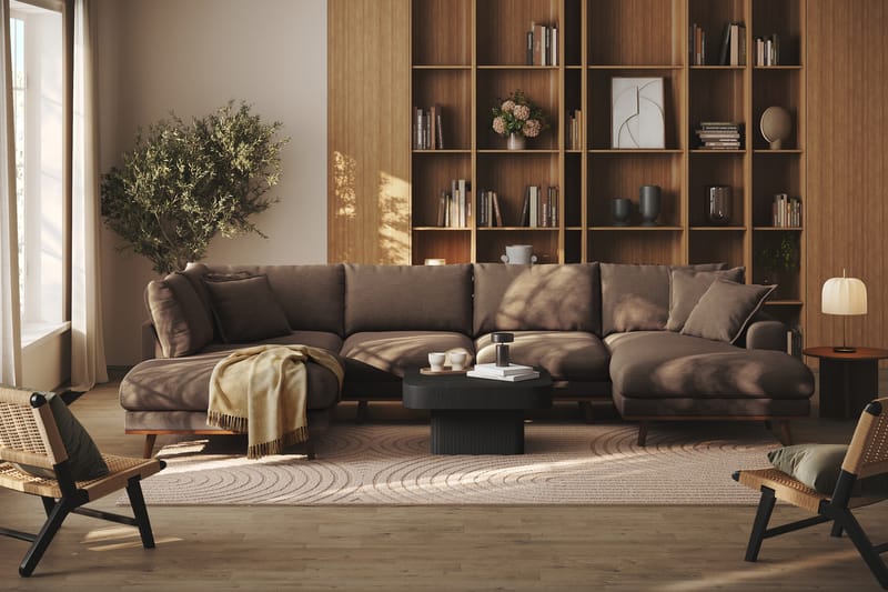 Copenhagen Premium 5-personers Venstrevendt U-formet Dyb Sofa med Divan og Chaiselong i Stof - Brun - Møbler - Sofaer - U-sofa