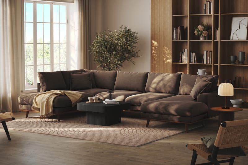 Copenhagen Premium 5-personers Venstrevendt U-formet Dyb Sofa med Divan og Chaiselong i Stof - Brun - Møbler - Sofaer - U-sofa