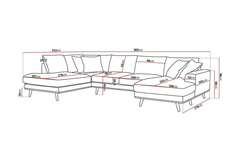 Copenhagen Premium 5-personers Venstrevendt U-formet Dyb Sofa med Divan og Chaiselong i Stof - Mørkegrå - Møbler - Sofaer - U-sofa
