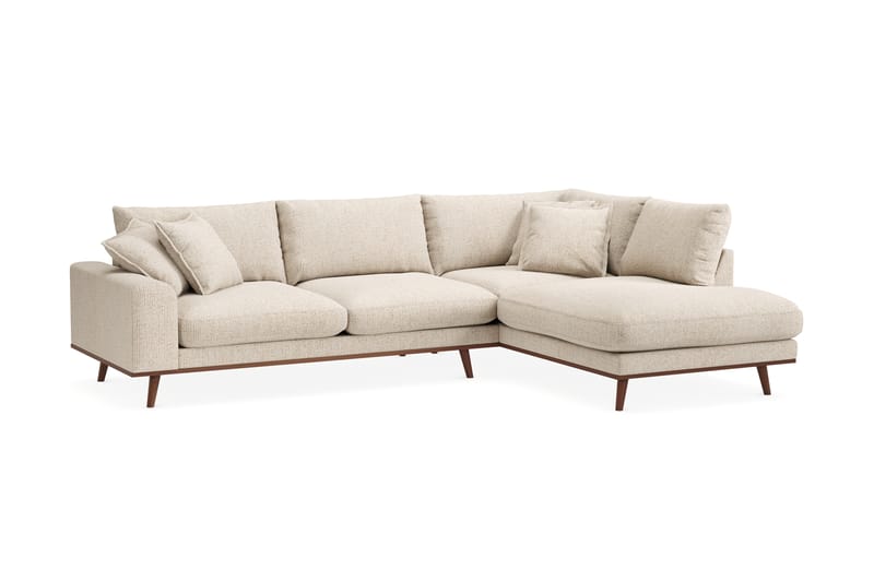 Copenhagen Premium 4-personers Højrevendt L-formet Dyb Chaiselongsofa i Chenille - Beige - Møbler - Sofaer - Sofa med sjeselong
