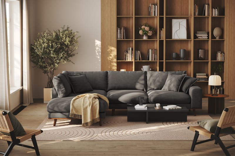 Copenhagen Premium 4-personers Venstrevendt L-formet Dyb Chaiselongsofa i Stof - Mørkegrå - Møbler - Sofaer - Sofa med sjeselong
