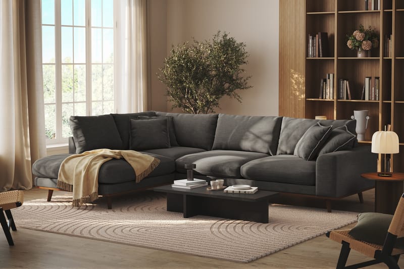 Copenhagen Premium 4-personers Venstrevendt L-formet Dyb Chaiselongsofa i Stof - Mørkegrå - Møbler - Sofaer - Sofa med sjeselong