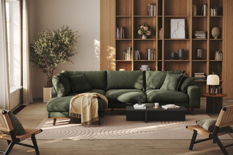 Copenhagen Premium 4-personers Venstrevendt L-formet Dyb Chaiselongsofa i Stof - Grøn - Møbler - Sofaer - Sofa med sjeselong