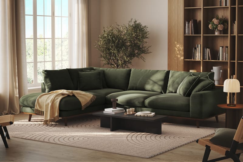 Copenhagen Premium 4-personers Venstrevendt L-formet Dyb Chaiselongsofa i Stof - Grøn - Møbler - Sofaer - Sofa med sjeselong