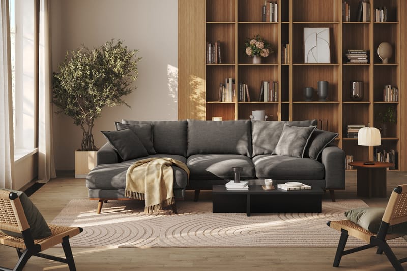 Copenhagen Premium 4-personers Venstrevendt L-formet Dyb Divansofa i Stof - Mørkegrå - Møbler - Sofaer - Sofa med sjeselong