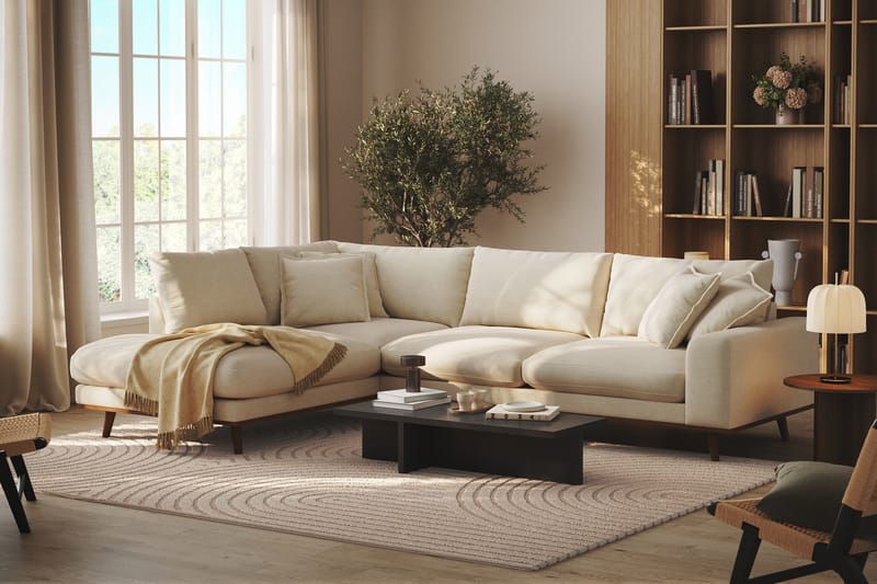 Copenhagen Premium 4-personers Venstrevendt L-formet Dyb Chaiselongsofa i Stof - Beige - Møbler - Sofaer - Sofa med sjeselong