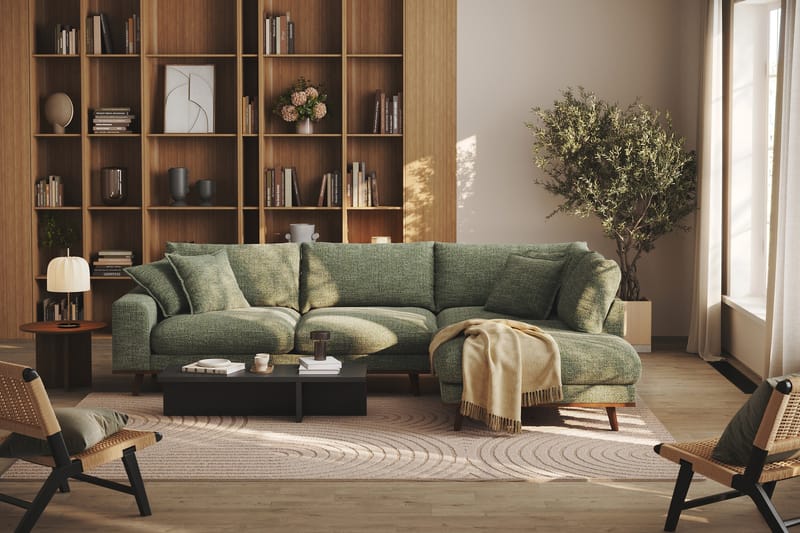 Copenhagen Premium 4-personers Højrevendt L-formet Dyb Chaiselongsofa i Chenille - Grøn - Møbler - Sofaer - Sofa med sjeselong
