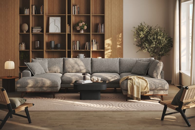 Copenhagen Premium 5-personers Højrevendt U-formet Dyb Sofa med Divan og Chaiselong i Chenille - Grå - Møbler - Sofaer - U-sofa