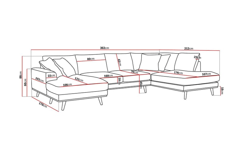 Copenhagen Premium 5-personers Højrevendt U-formet Dyb Sofa med Divan og Chaiselong i Stof - Mørkegrå - Møbler - Sofaer - U-sofa