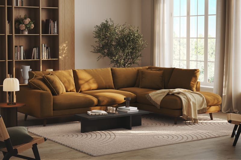 Copenhagen Premium 4-personers Højrevendt L-formet Dyb Chaiselongsofa i Stof - Sennepsgul - Møbler - Sofaer - Sofa med sjeselong