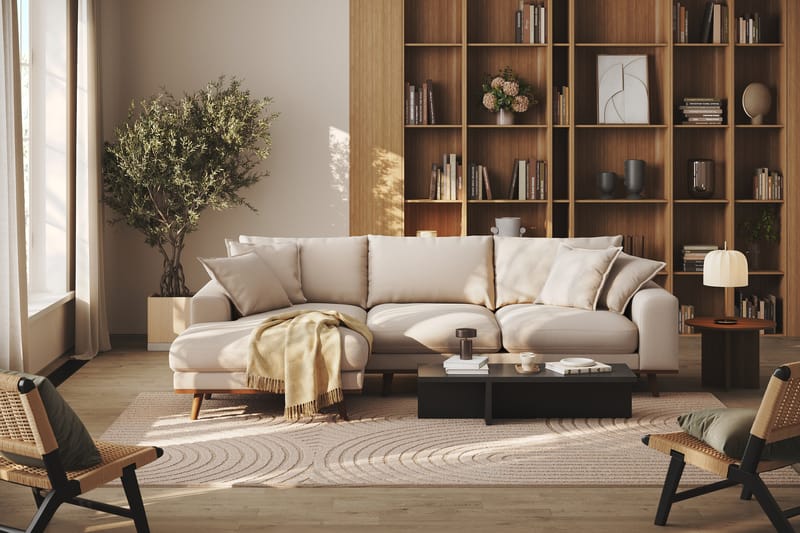 Copenhagen Premium 4-personers Venstrevendt L-formet Dyb Divansofa i Bouclé - Lys beige - Møbler - Sofaer - Sofa med sjeselong