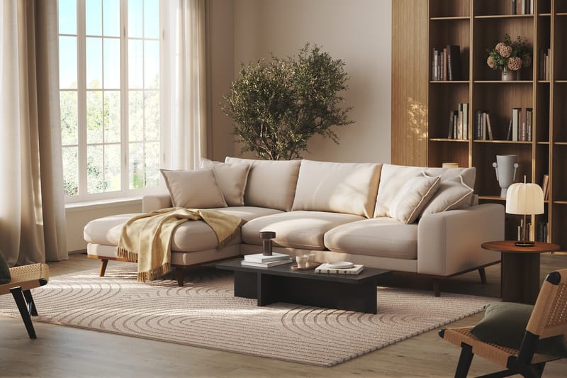Copenhagen Premium 4-personers Venstrevendt L-formet Dyb Divansofa i Bouclé - Lys beige - Møbler - Sofaer - Sofa med sjeselong