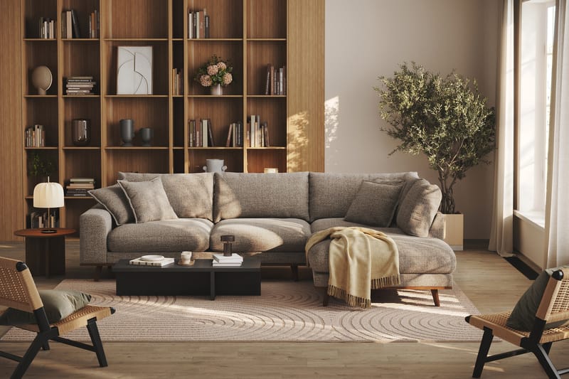 Copenhagen Premium 4-personers Højrevendt L-formet Dyb Chaiselongsofa i Chenille - Brun - Møbler - Sofaer - Sofa med sjeselong
