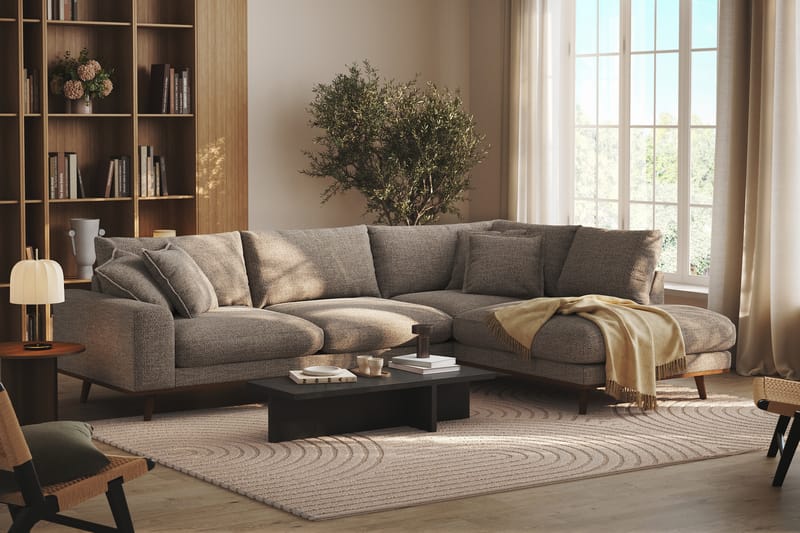 Copenhagen Premium 4-personers Højrevendt L-formet Dyb Chaiselongsofa i Chenille - Brun - Møbler - Sofaer - Sofa med sjeselong