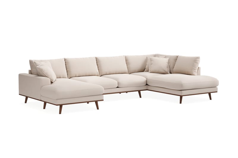 Copenhagen Premium 5-personers Højrevendt U-formet Dyb Sofa med Divan og Chaiselong i Bouclé - Lys beige - Møbler - Sofaer - U-sofa