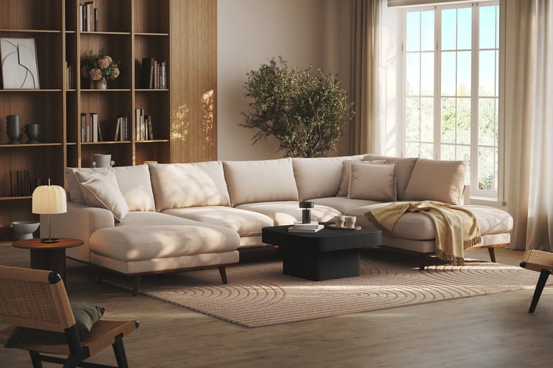 Copenhagen Premium 5-personers Højrevendt U-formet Dyb Sofa med Divan og Chaiselong i Bouclé - Lys beige - Møbler - Sofaer - U-sofa
