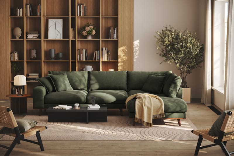 Copenhagen Premium 4-personers Højrevendt L-formet Dyb Chaiselongsofa i Stof - Grøn - Møbler - Sofaer - Sofa med sjeselong
