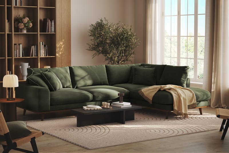 Copenhagen Premium 4-personers Højrevendt L-formet Dyb Chaiselongsofa i Stof - Grøn - Møbler - Sofaer - Sofa med sjeselong