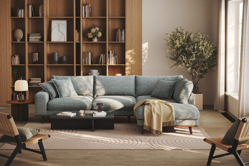 Copenhagen Premium 4-personers Højrevendt L-formet Dyb Chaiselongsofa i Chenille - Grå/blå - Møbler - Sofaer - Sofa med sjeselong