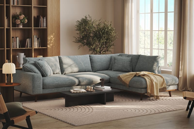 Copenhagen Premium 4-personers Højrevendt L-formet Dyb Chaiselongsofa i Chenille - Grå/blå - Møbler - Sofaer - Sofa med sjeselong